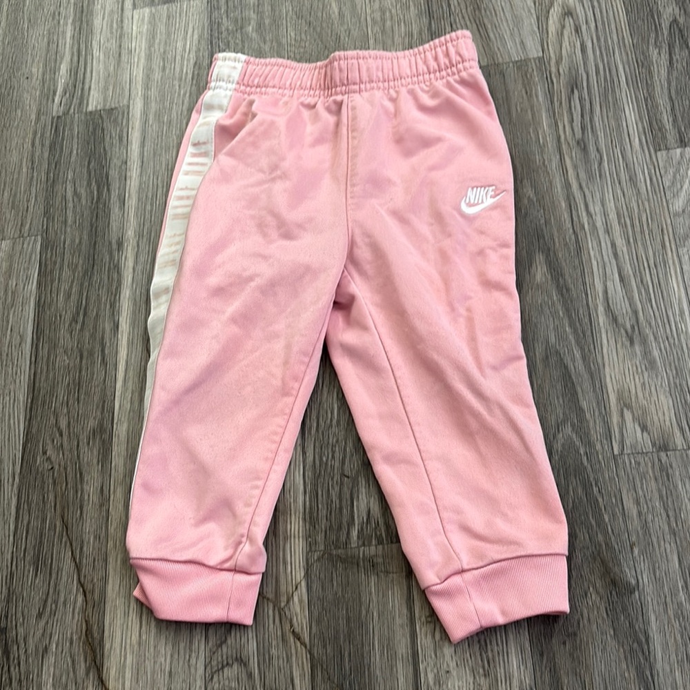 Nike Pink and White Sweatpants with Elastic Cuffs